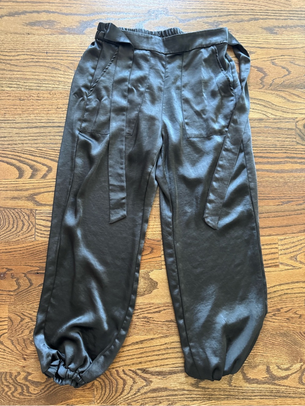 Elie Tarahi Black Tie-Waist black satin Pants / M
